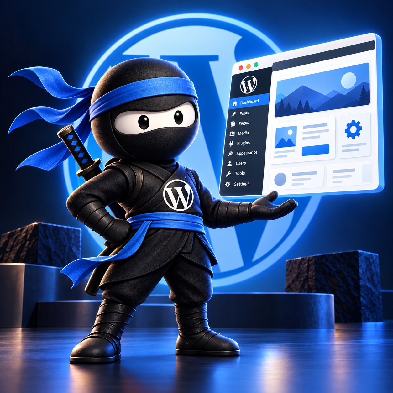 WordPress Ninja mascot bringing a polished website to life
